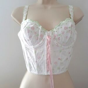 Vintage 90's Victoria's Secret Cotton Embroidered Floral White Top Corset    36C